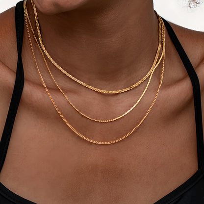 3PCS Gold Necklaces for Women,Chunky Statement Gold Plated Necklace Stack Layered Sterling Silver Herringbone Chains for Women Dainty Trendy Silver Chains Stacked Jewelry Gifts