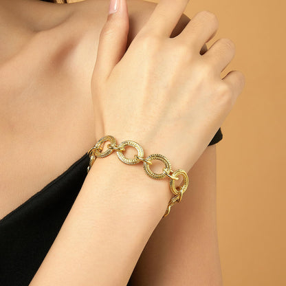 Mytys Chunky Chain Link Bracelet Two-Tone Mixed Metal Textured Toggle Clasp Statement Bangle Bracelet Jewelry for Women Fashion