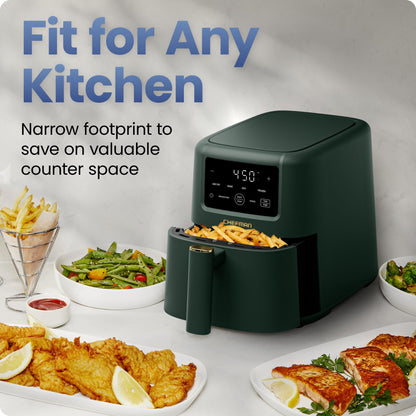 Chefman Air Fryer – 4-in-1 Slim 3.5 QT Airfryer, Air Fry, Bake, Dehydrate, Frozen, 450°F Max Temp for Extra Crispy Results in Minutes, Nonstick Ceramic Coating, Dishwasher-Safe Accessories - Black