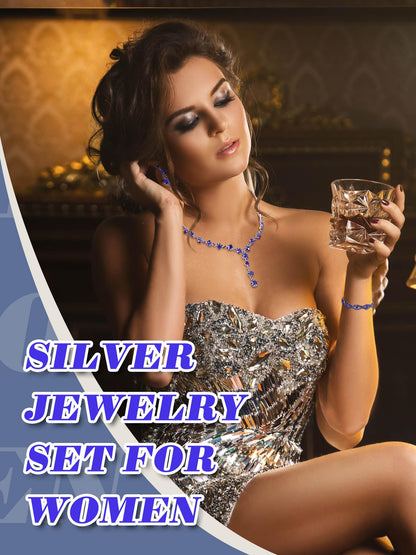 Henoyso 5 Pcs Purse Rhinestone Jewelry Set Prom Jewelry Rhinestone Clutch Purse Necklace Earrings Bracelets for Women Bride