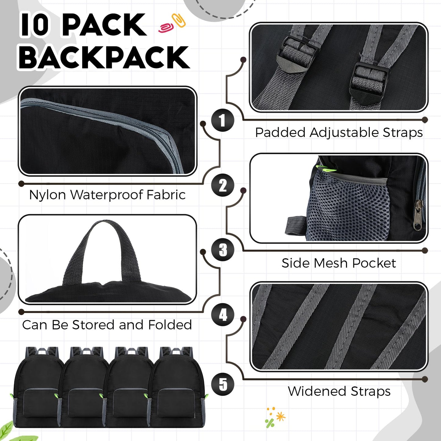 Jexine 10 Pcs Backpacks in Bulk 16.5 Inches Back Pack Basic Backpack for Adult Lightweight Outdoor Travel Book Bags(Sunny Pastel)