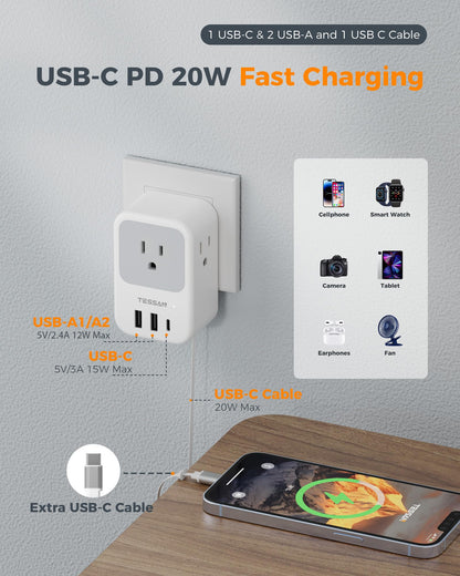 TESSAN 2 Pack European Travel Plug Adapter, Europe Power Converter