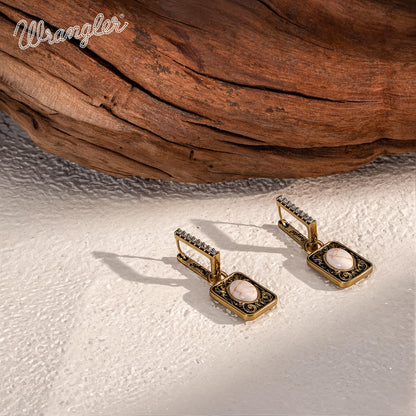 Wrangler Couture Turquoise Jewelry for Women, Square Turquoise Earrings | 14K Gold & Silver Plating, Western Jewelry, Western Country Earrings with Gift Box