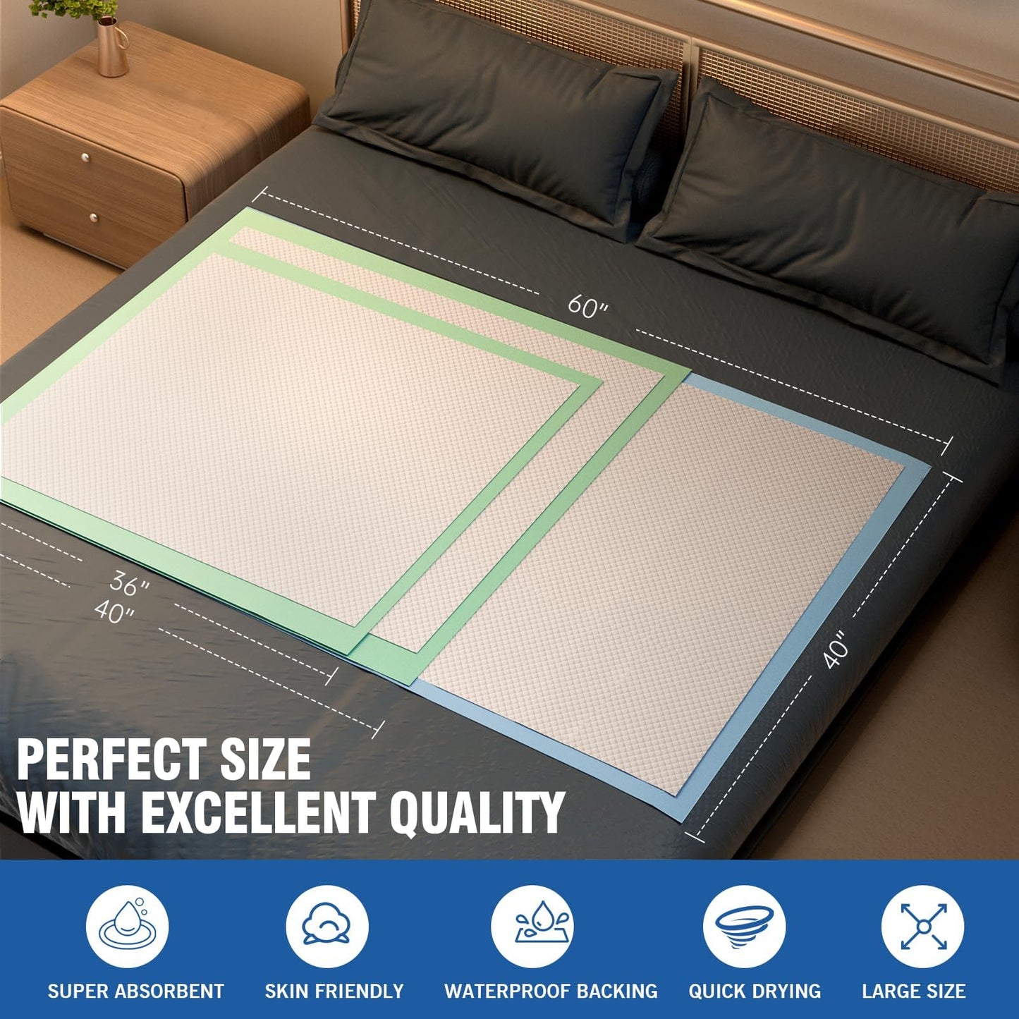 MILDPLUS Disposable Bed Pads 40"X40" 50pcs Extra Large Pee Pads for Incontinence 140 Gram Heavy Duty Super Absorbent Underpads Waterproof Chucks Pads for Adults, Elderly or Pets [100x100CM]
