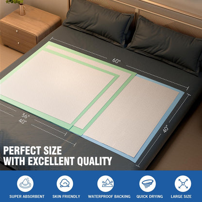 MILDPLUS Disposable Bed Pads 40"X40" 50pcs Extra Large Pee Pads for Incontinence 140 Gram Heavy Duty Super Absorbent Underpads Waterproof Chucks Pads for Adults, Elderly or Pets [100x100CM]