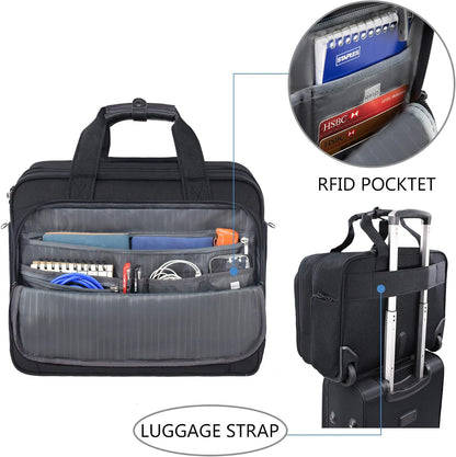 KROSER Rolling Laptop Bag Premium Wheeled Briefcase Fits Up to 17.3 Inch Laptop Overnight Roller Case Computer Bag with RFID Pockets for Travel/Business/Men/Women-Black