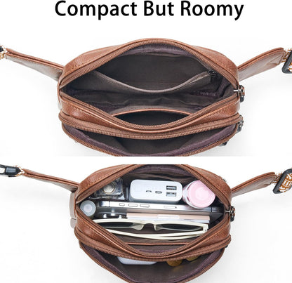 Leresas Fanny Packs for Women Vegan Leather Belt Bag Chic Cross Body Waist Pack Waist Purse for Travel Hiking Running Brown