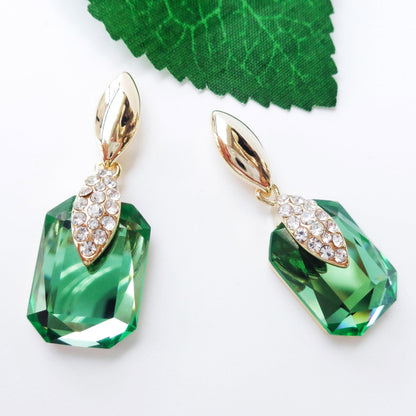 Navachi 18k Gold Plated Crystal Multicolor Square Shape Zircon Dangle Earrings And Neckalce Pendant Az4020-1 Jewelry set