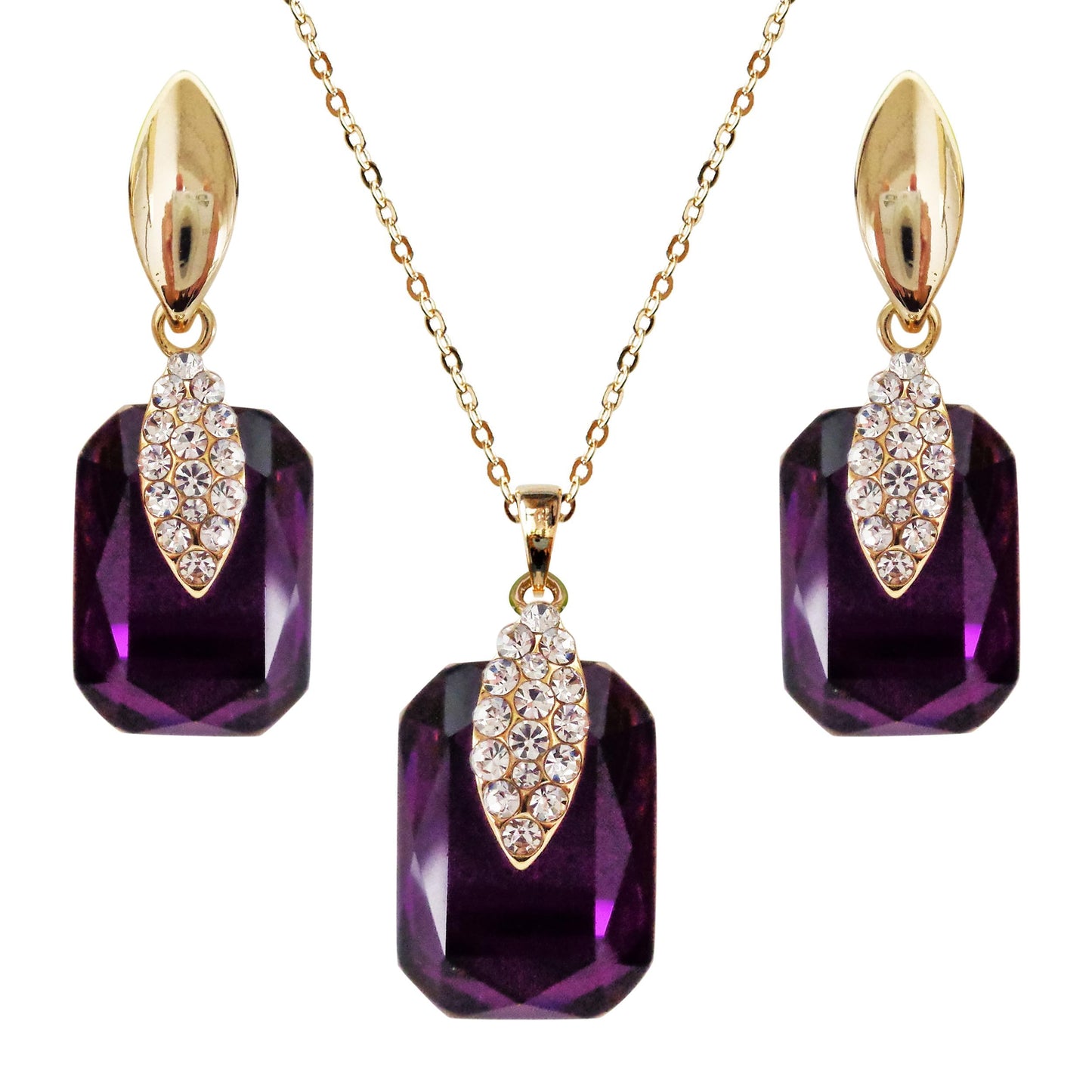 Navachi 18k Gold Plated Crystal Multicolor Square Shape Zircon Dangle Earrings And Neckalce Pendant Az4020-1 Jewelry set