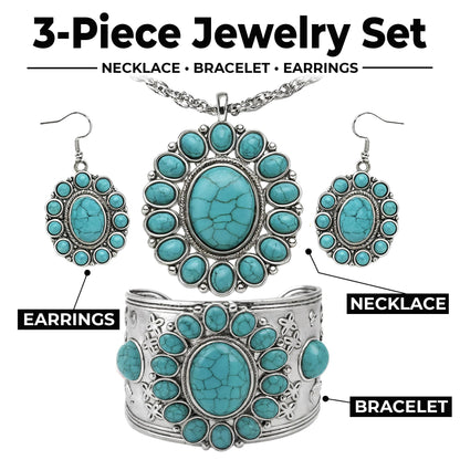 Shop LC Howlite Western Jewelry Set for Women Boho Cowgirl | 3-Piece Necklace Bracelet Earrings, Turquoise-Inspired, Chunky Statement, Southwestern