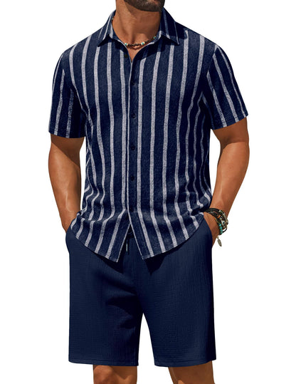 COOFANDY Men's 2 Piece Outfit Casual Short Sleeve Button Down Shirt and Beach Shorts Set Summer Vacation Outfits for Men
