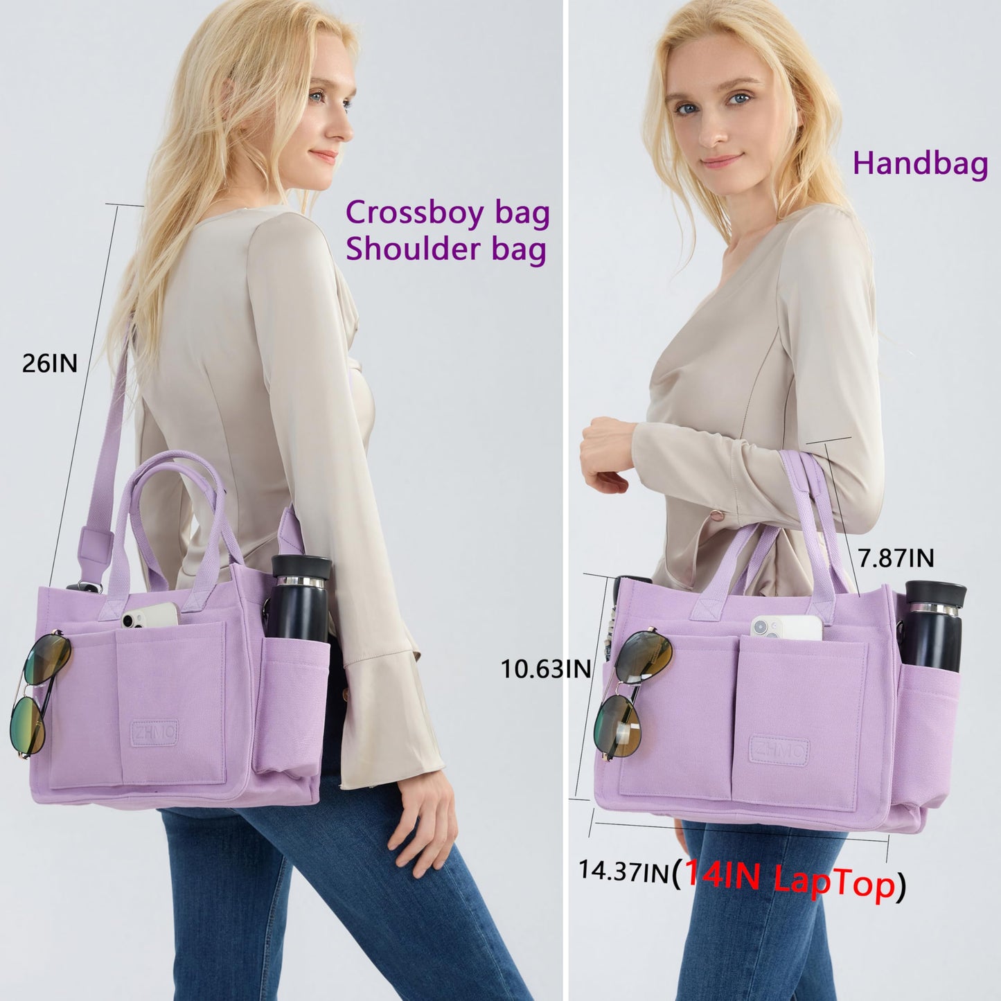 ZHMO Canvas Tote Bag for Women,Women's Bags Crossbody Bags Work Laptop Tote Bag Large Handbags Purse for Travel Nurse Teacher