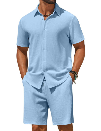 COOFANDY Men's 2 Piece Outfit Casual Short Sleeve Button Down Shirt and Beach Shorts Set Summer Vacation Outfits for Men