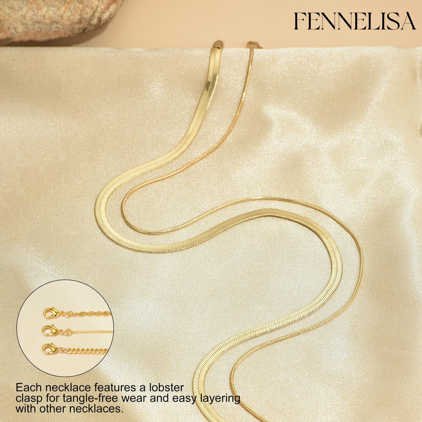 3PCS Gold Necklaces for Women,Chunky Statement Gold Plated Necklace Stack Layered Sterling Silver Herringbone Chains for Women Dainty Trendy Silver Chains Stacked Jewelry Gifts