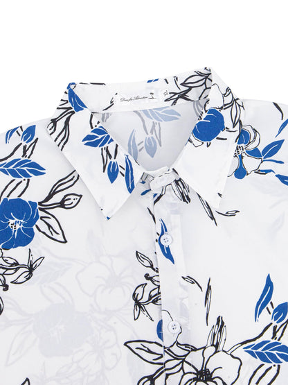 Yoimira Men's Summer Outfits 2 Piece Short Sets Hawaiian Floral Button Down Shirt and Shorts Vacation Beach Cruise Set