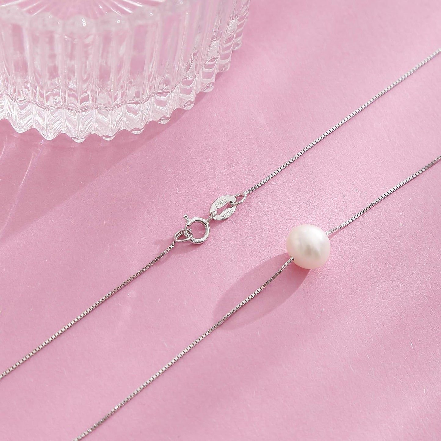 Mother Daughter Pearl Necklace for Women 925 Sterling Silver Box Chain 8mm White Pearl Pendant Necklace Birthday Christmas Gift for Mom