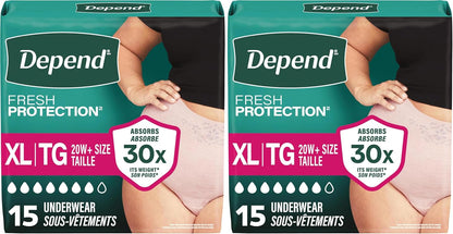 Depend Fresh Protection Adult Diapers, Incontinence Underwear for Women, Disposable, Maximum, XXL, Blush, 44 Count (2 Packs of 22), Packaging May Vary