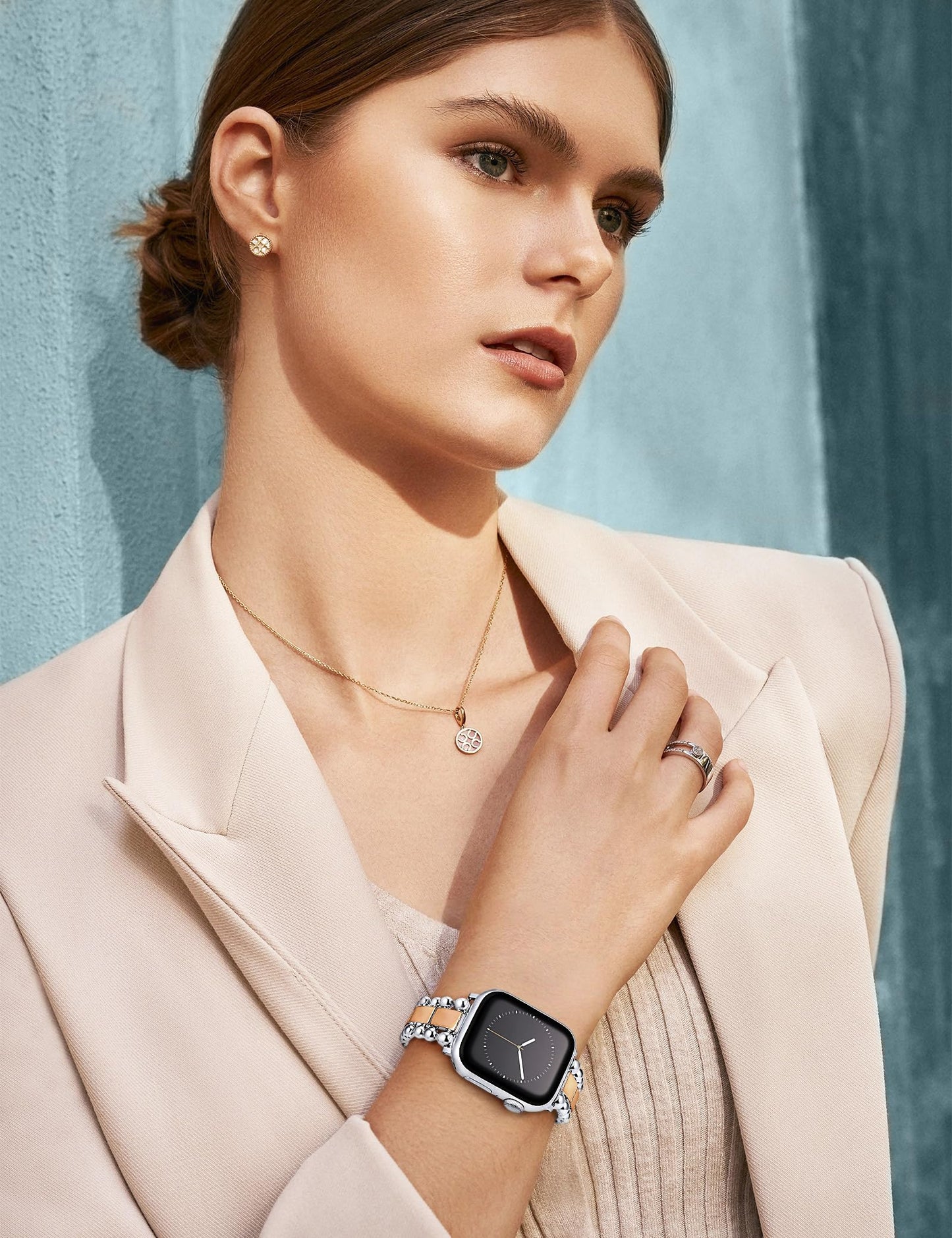 TOYOUTHS Beaded Bracelet Compatible with Apple Watch Bands 38/40/41/42/44/45/46/49mm Women, Dressy Fancy Stainless Steel Metal Elegant Jewelry Strap for iWatch Series 11 10 9 8 7 6 5 4 Ultra/SE 3 2 1