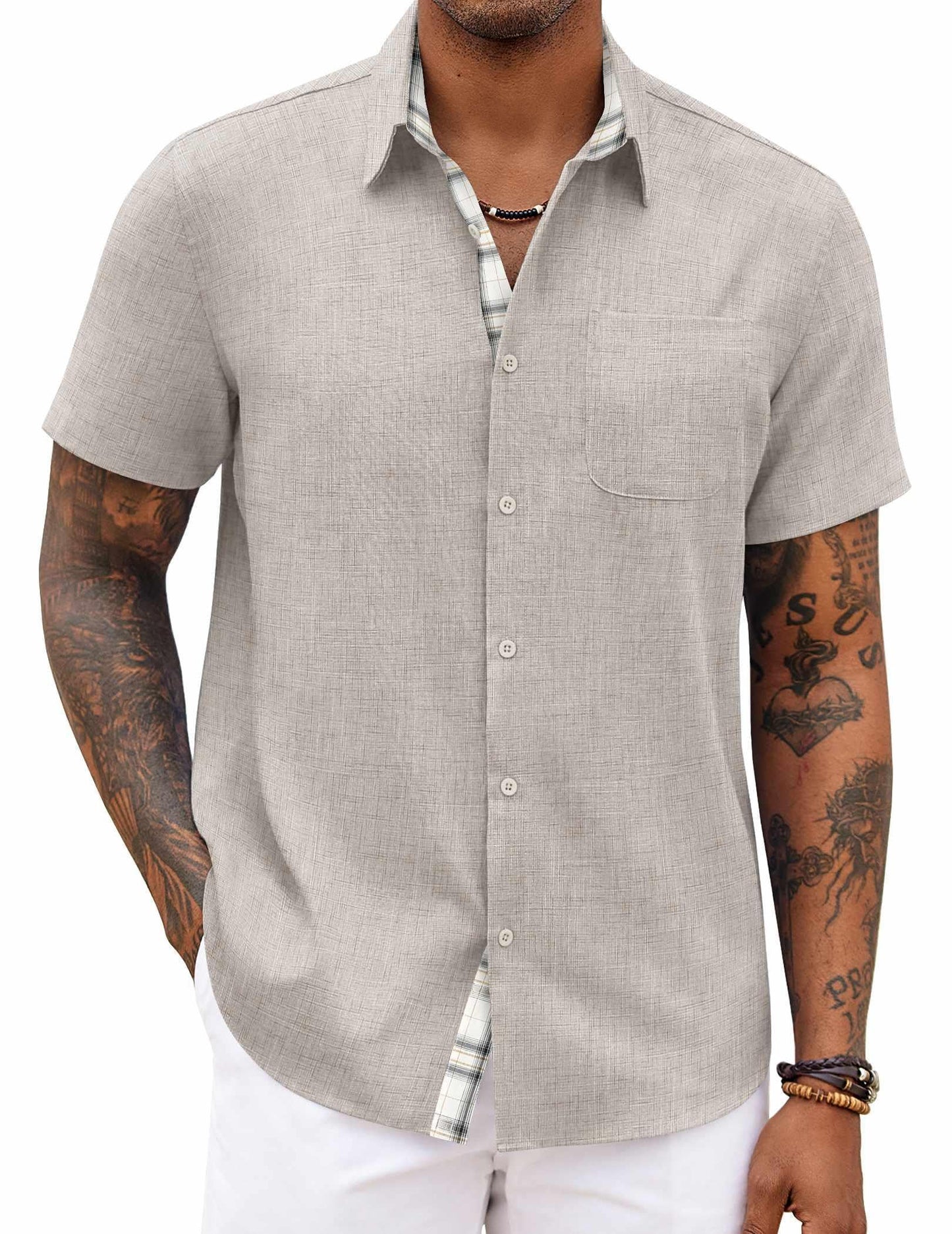 COOFANDY Men's Button Down Shirts Short Sleeve Casual Summer Beach Vacation Wedding Shirt with Pocket