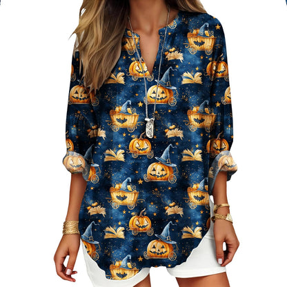 Womens Bohemian Print Tunic Top Cotton Blend V Neck Long Sleeve Loose Fit Casual Blouse for Summer Beach Vacation