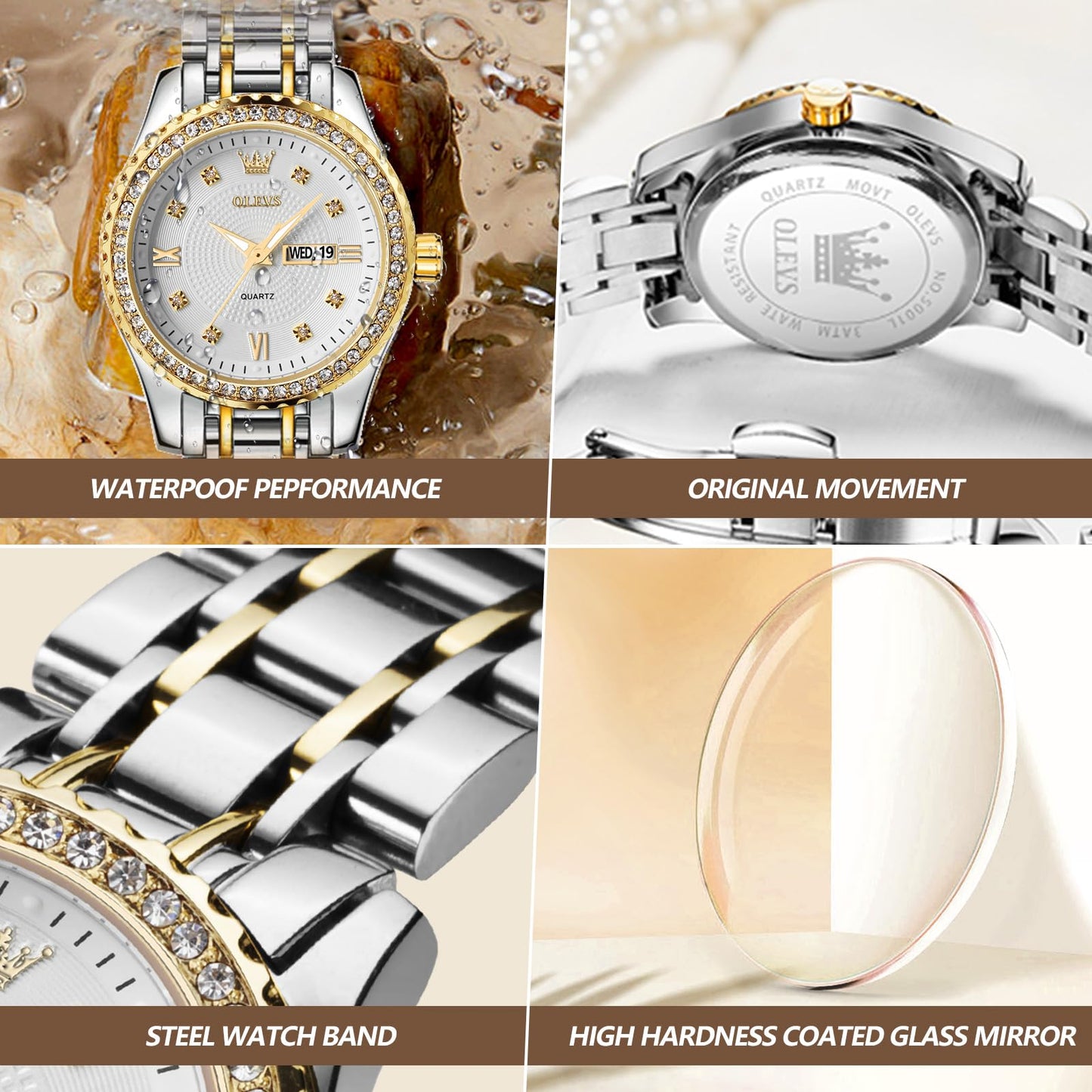 OLEVS Watches Women with Date Silver Stainless Steel Luxury Ladies Watches with Small Writs Diamond Watches for Women Waterproof Elegant Dress Quartz Analog Women's Wrist Watches Reloj de Mujer