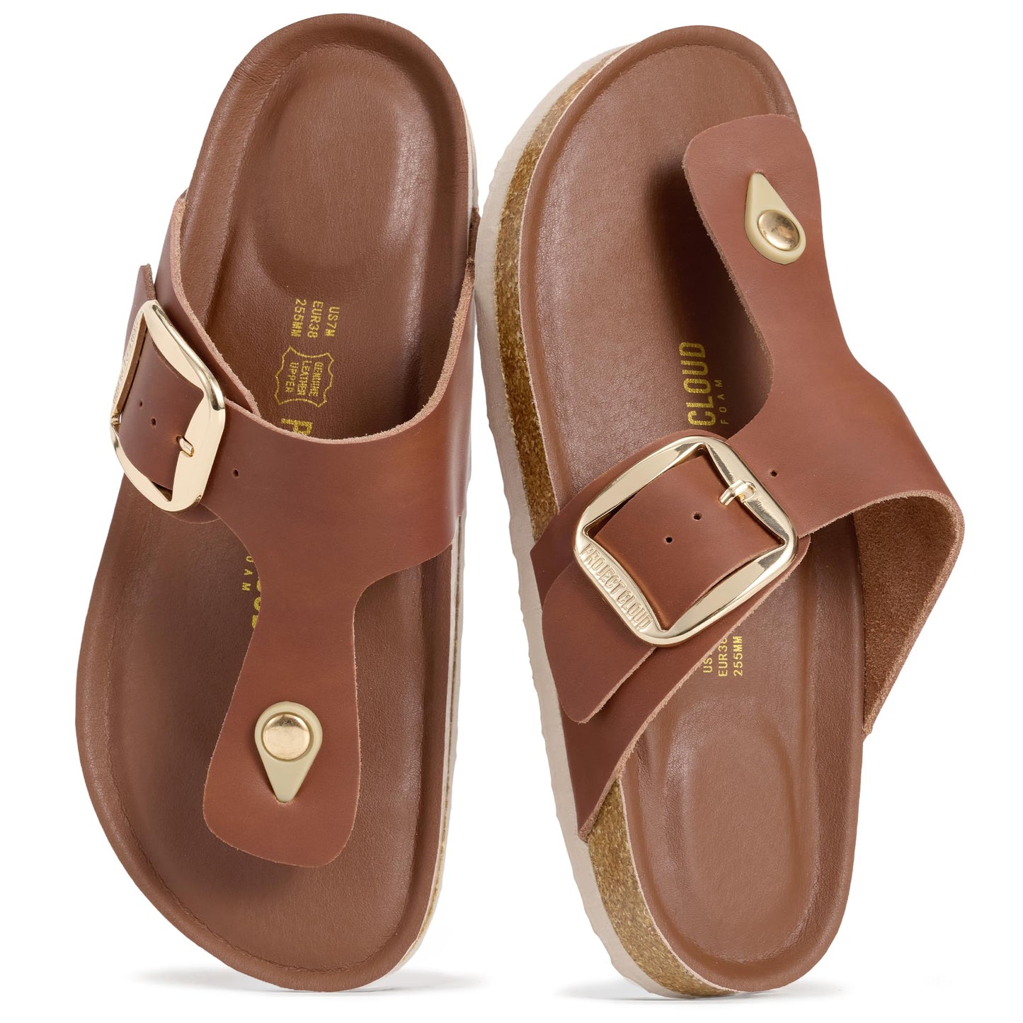 Project Cloud Womens Sandals 100% Genuine Leather Thong Sandals for Women - Memory Foam Insole Women Sandals - Non-Slip Flip Flops for Women - Lightweight Sandals Women Footwear 2026