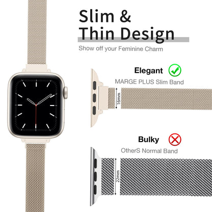 MARGE PLUS Slim Milanese Loop Compatible with Apple Watch Band for women 41mm 40mm 38mm 42mm 46mm 45mm 44mm, Stainless Steel Magnetic Mesh Strap work on iWatch Series 11 10 9 8 7 6 5 4 3 & SE 3 2 1
