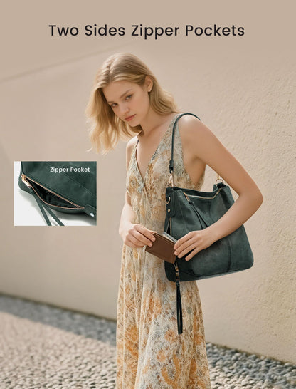 Realer Hobo Crossbody Bags for Women Designer Faux Leather Hobo Handbags Retro Large Size Shoulder Bag Bucket Purse