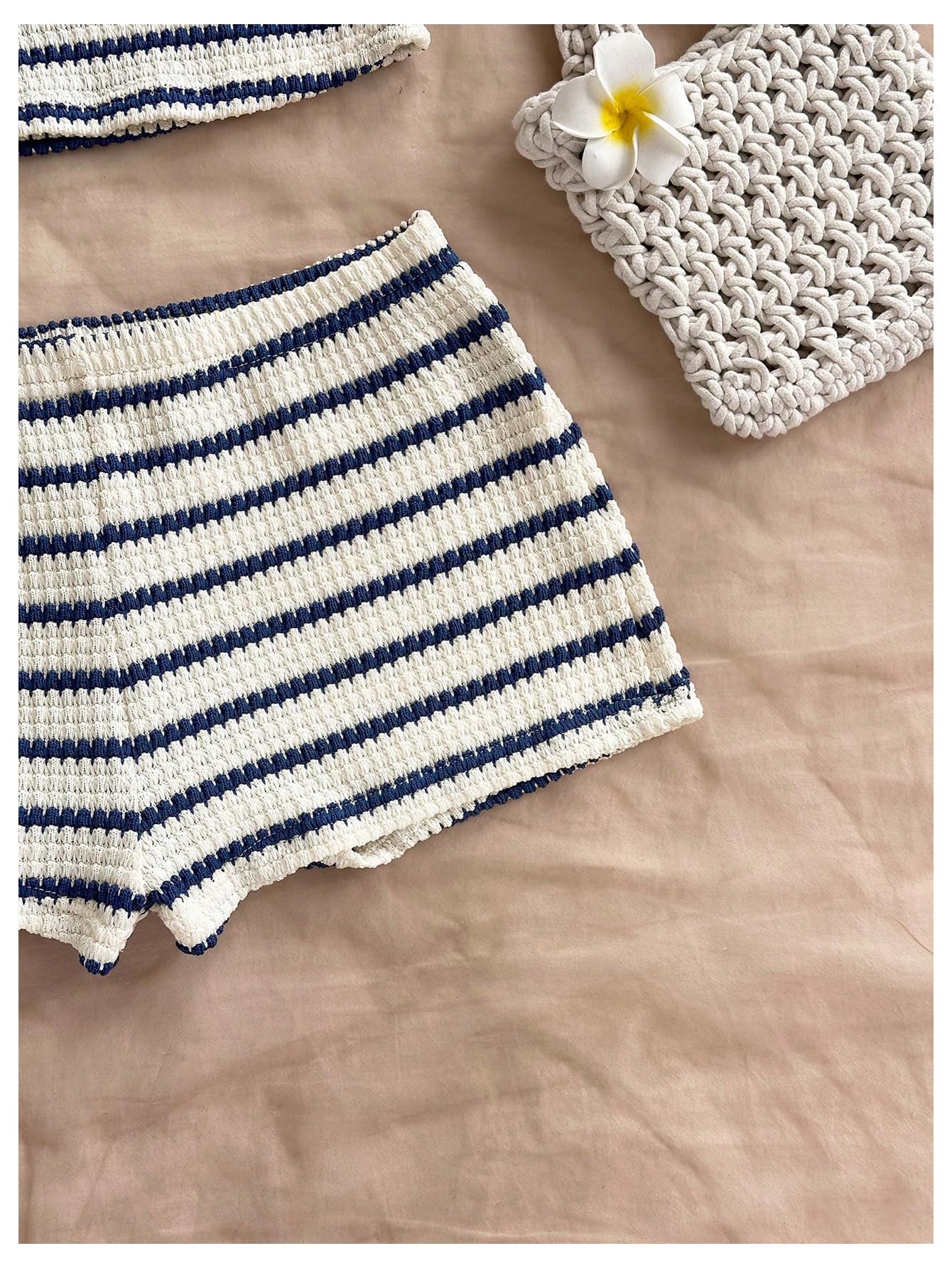 SOLY HUX Women's Summer 2 Piece Outfits Striped Crochet Halter Top Mini Shorts Set Beach Vacation Y2K Sets