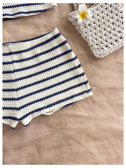 SOLY HUX Women's Summer 2 Piece Outfits Striped Crochet Halter Top Mini Shorts Set Beach Vacation Y2K Sets