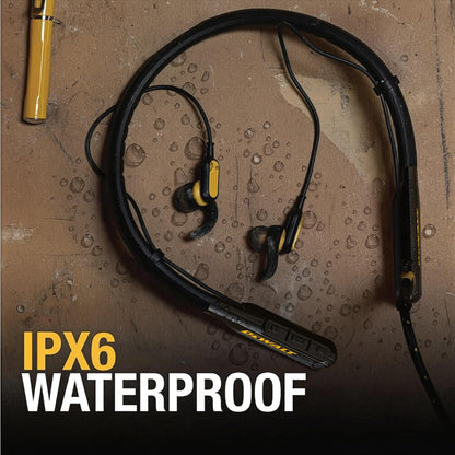 DEWALT Heavy Duty Magnetic Bluetooth Neckband Headphones, Wireless Around the Neck Earbuds w/30H Runtime+Noise Isolation, HandsFree Magnetic Wireless Earphones w/Mic Bluetooth Headsets - Black Edition