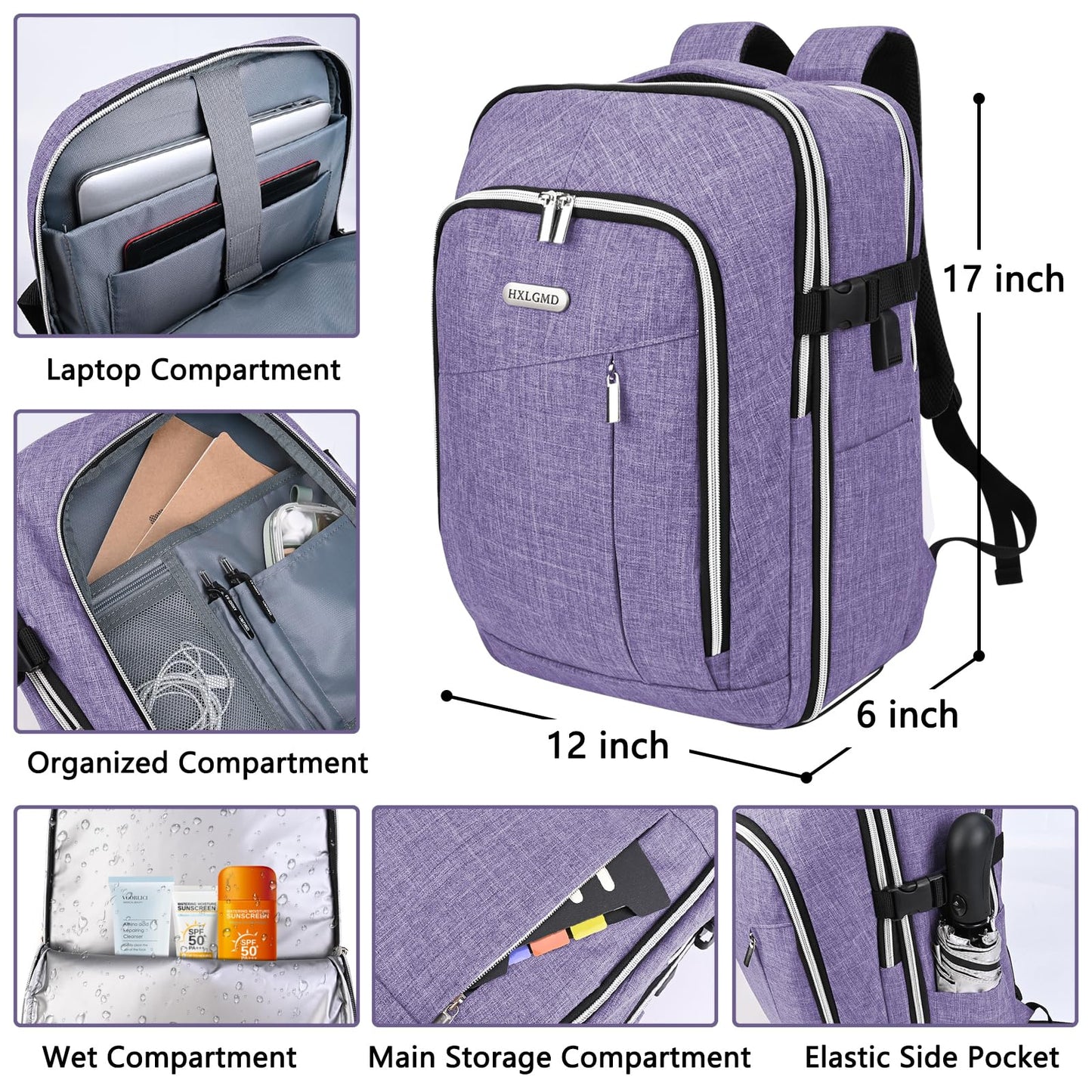 Travel Carry On 17.5" Laptop Expandable Backpack for Men Women, Personal Item Bag Waterproof Airline Approved with USB Charging Hole 3 Packing Cubes, Large Weekender Daypack Business Luggage Suitcase
