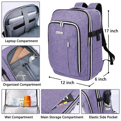 Travel Carry On 17.5" Laptop Expandable Backpack for Men Women, Personal Item Bag Waterproof Airline Approved with USB Charging Hole 3 Packing Cubes, Large Weekender Daypack Business Luggage Suitcase