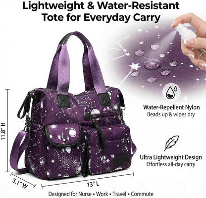 Tote Bag for Women,Multi Pockets Shoulder Handbag,Nurse Bag for Work,Large Cross body Purse,Fashion Nylon Top Handle Satchel