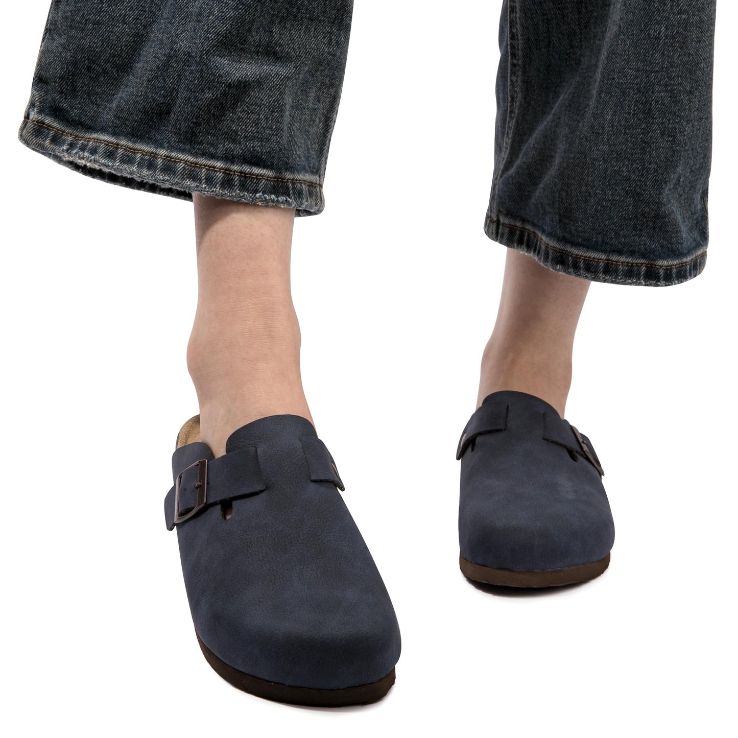 Women Suede Clogs Casual Slip On Potato Mule Slippers | Soft Suede Upper, Arch-Support Cork Insole, Adjustable Buckle, Anti-Slip Sole