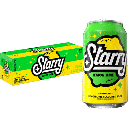 Starry Lemon Lime Soda, Caffeine Free, Mini Cans, 7.5 Fl oz (Pack of 10)
