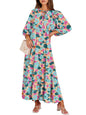 ANRABESS Womens Boho Floral 3/4 Puff Sleeve Maxi Dress | Tiered Flowy Loose Fit, Comfy Soft Rayon Fabric, Wedding Guest Church Beach, Modest Elegant, Spring Summer Fall Outfits