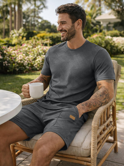 JMIERR Men's 2 Piece Outfit Anti-wrinkle T Shirts and Shorts Summer Beach Vacation Lounge Workout Pajamas Short Sleeve Sets