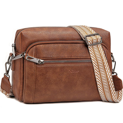Small Leather Crossbody Bags for Women Anti theft Purses and Handbag Shoulder Hangbag with Wide Strap Tassel