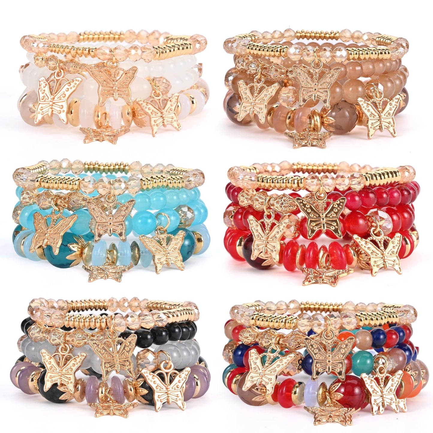 Bohemian Bracelet Sets for Women - 6 Sets Stackable Stretch Bracelets Multi-color Boho Jewelry for Women Hippie Bracelets Dainty Jewelry