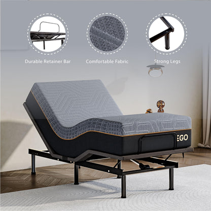 Dyonery Twin XL Adjustable Bed Base Frame with Wireless Remote + 12 Inch Twin XL Gel Memory Foam Mattress Bed in a Box, Head and Foot Incline, Zero Gravity, Fiberglass Free, 80" × 38"