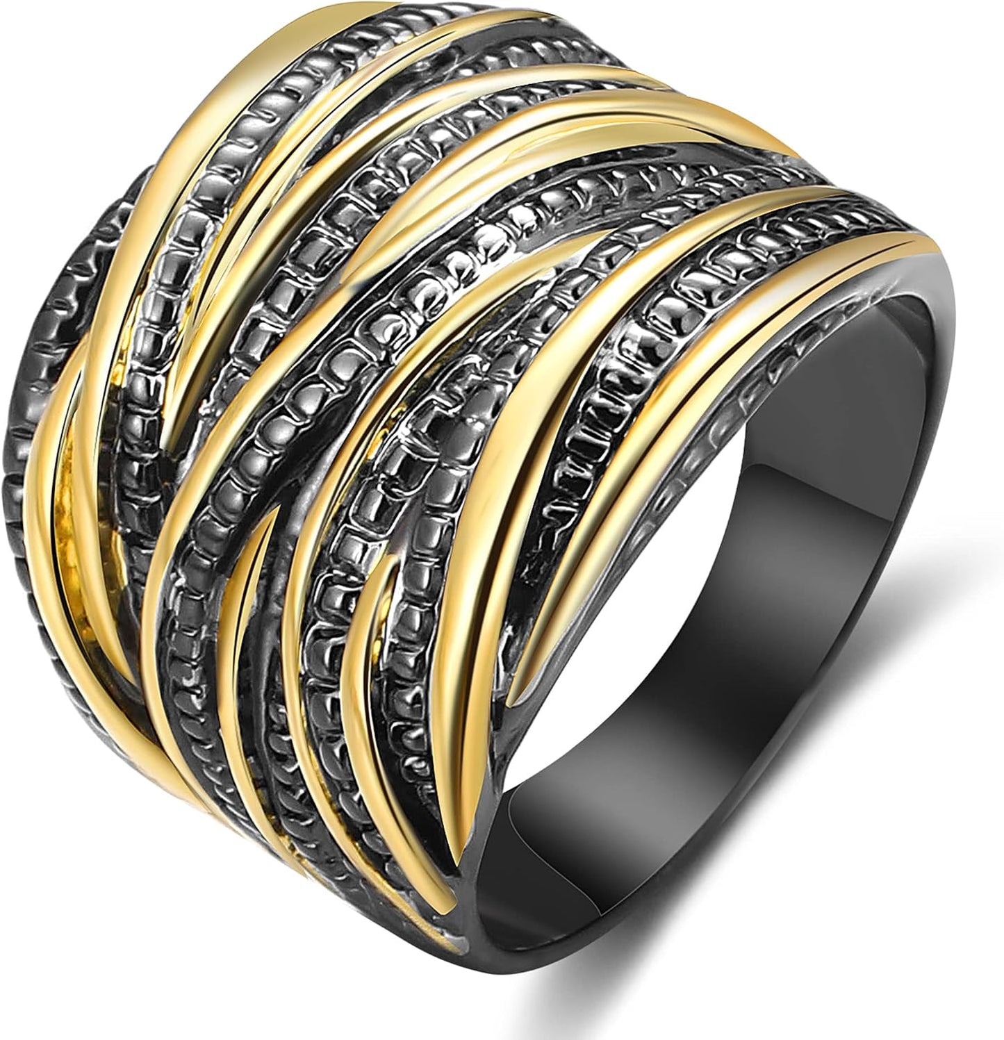Mytys 2 Tone Intertwined Crossover Statement Ring Fashion Chunky Band Rings for Women Wide Index Finger Rings Costume Jewelry