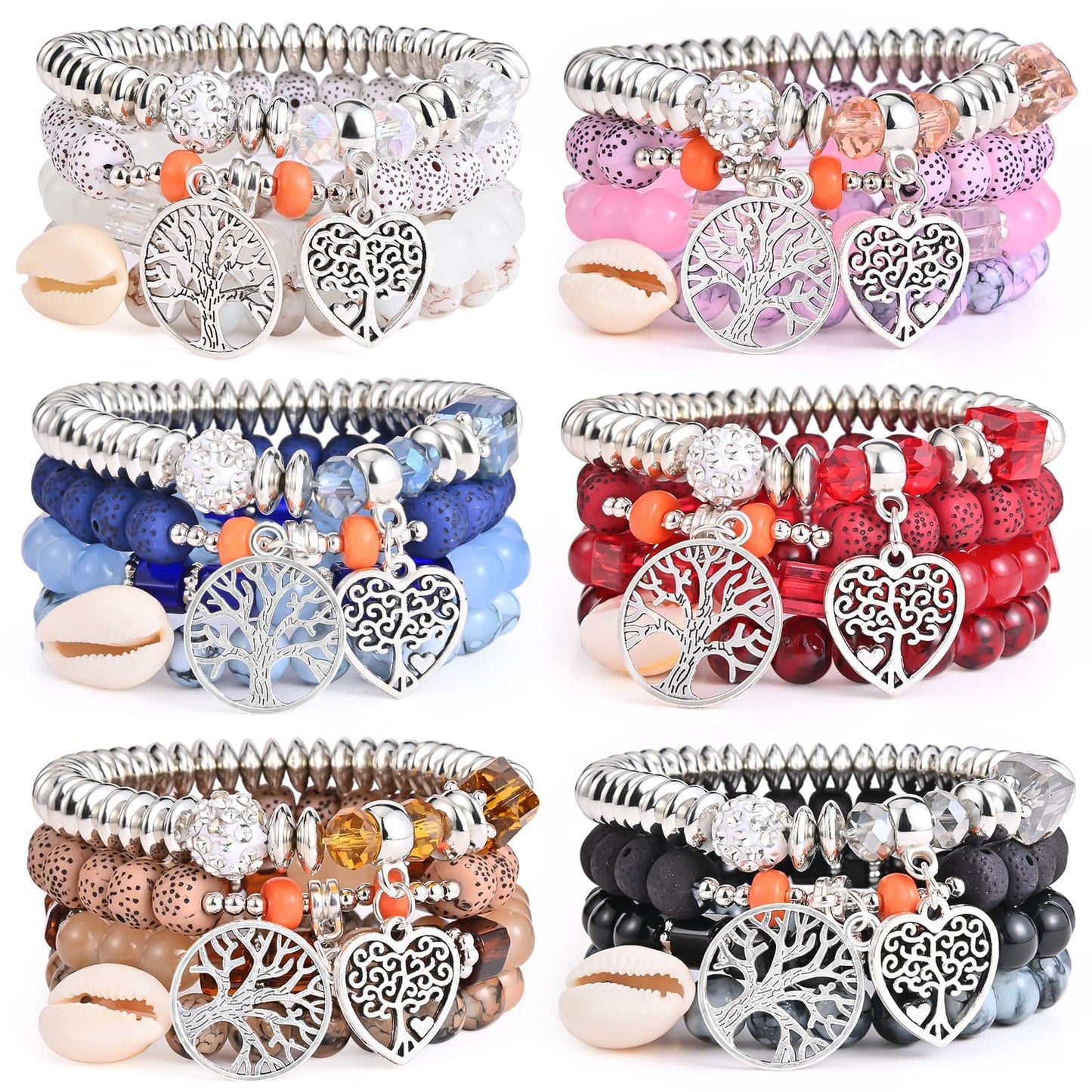 Bohemian Bracelet Sets for Women - 6 Sets Stackable Stretch Bracelets Multi-color Boho Jewelry for Women Hippie Bracelets Dainty Jewelry