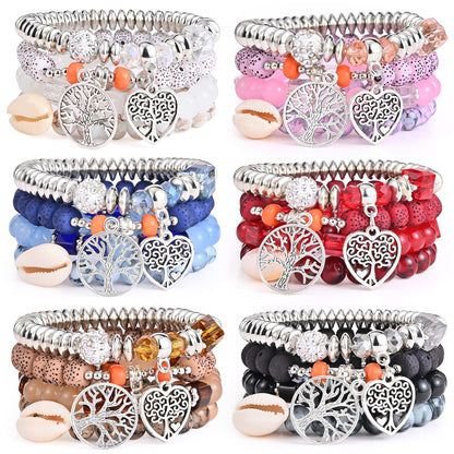 Bohemian Bracelet Sets for Women - 6 Sets Stackable Stretch Bracelets Multi-color Boho Jewelry for Women Hippie Bracelets Dainty Jewelry