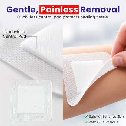 HEALQU Island Dressing - 4"x4", 30 Count - Bordered Gauze Sterile Individually Wrapped Gauze Pads, Water-Resistant, Non-Woven Backing - Soft and Breathable Wound Dressing for First Aid and Medical | Water-Resistant, Latex-Free, High Absorbent, Adhesive Bo