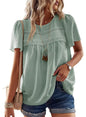 Falechay Womens Summer Tops Crewneck Short Sleeve Shirts Casual Chiffon Blouses Flowy Lace Hem Boho Clothing Trendy 2026