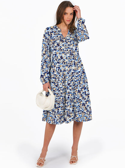 ANRABESS Womens V Neck Long Sleeve Midi Dress | Swing Flowy Tiered with Pockets, Soft Fabric, Boho Beach Vacation Dresses, Loose Fit Casual, Fall Winter Transition Clothes