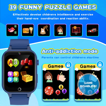 Kids Smart Watch Gift for Girls Age 5-12, 39 Games HD Touch Screen Watches with Video Camera Music Player Pedometer Flashlight 12/24 hr Educational Toys Birthday Gifts for Girls Ages 7 8 9 10