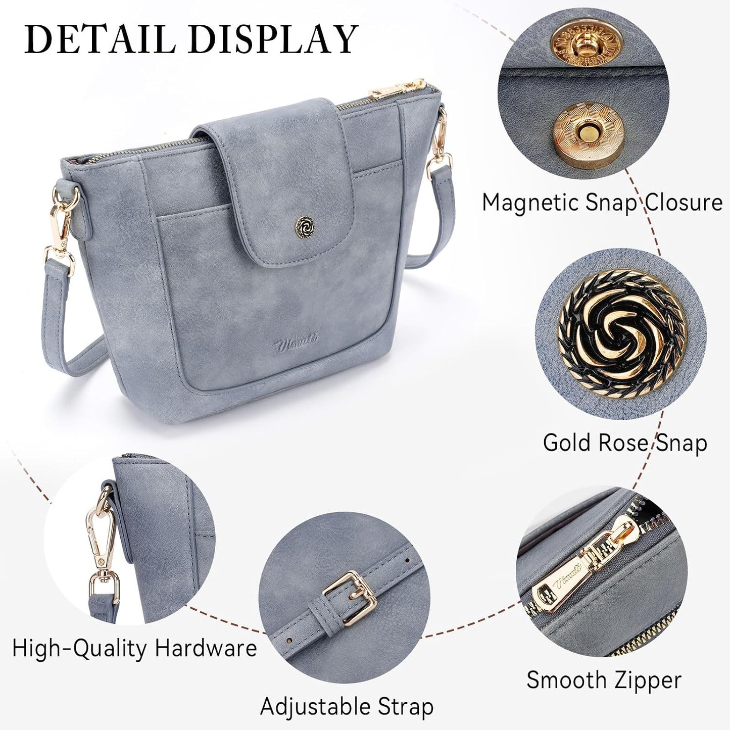 Crossbody Purses for Women Vegan Leather Small Crossbody Bags with Adjustable Strap Lightweight Travel Shoulder Bag