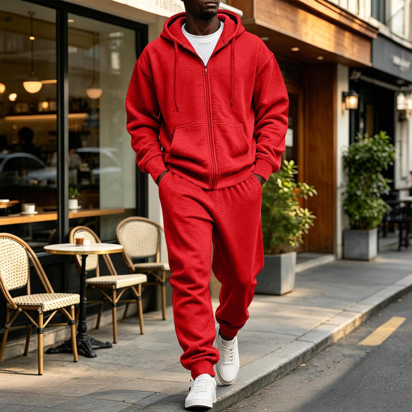 Jogger Sweatpants Matching Outfit For Men 2 Piece Sweat Suits Full Zip Up Hooded Tracksuit Soft Fleece Set